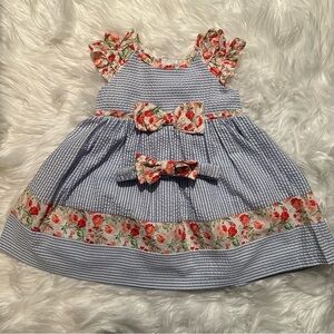 Bonnie Baby Girls 12M Blue Floral‎ Stripe 3-Piece Dress Set